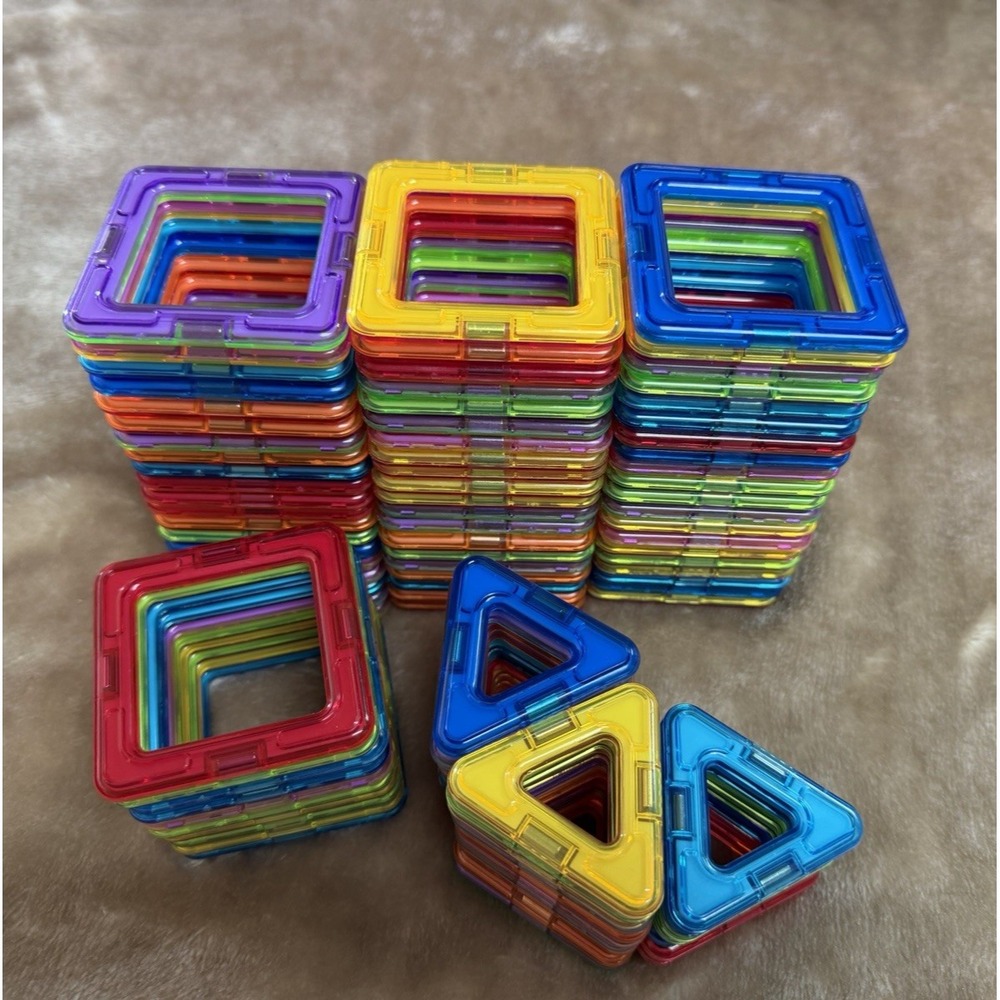Magfirmers Magnetic Building Tiles Lot Squares Triangles 97 pieces